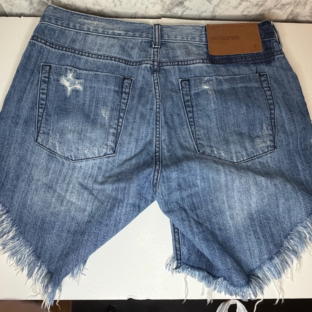 One Teaspoon FRANKIES Frayed Hem/Button Fly Blue Jean Denim Shorts/29 - Picture 3 of 16